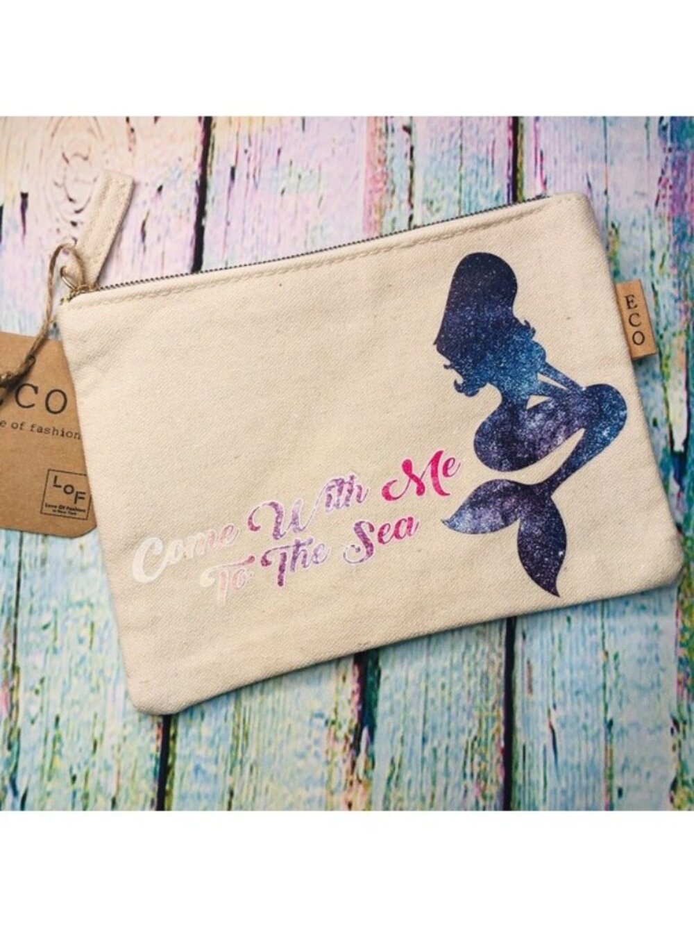 Mermaid Ocean Fun! Tropical Beach Arial Make Up Bag Pouch ECO Recycled Cotton